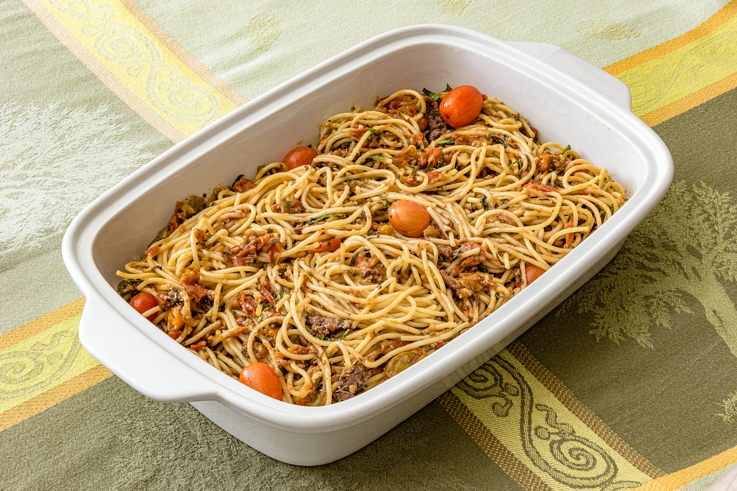 Angel Hair Pasta with Baked Cherry Tomatoes, Garlic and Herbs
